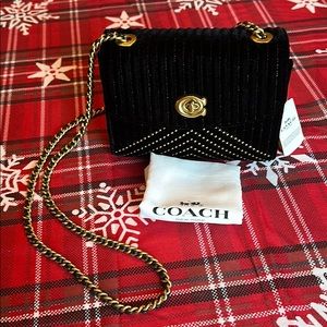 Coach Parker 18 with rivets Black Quilted Velvet